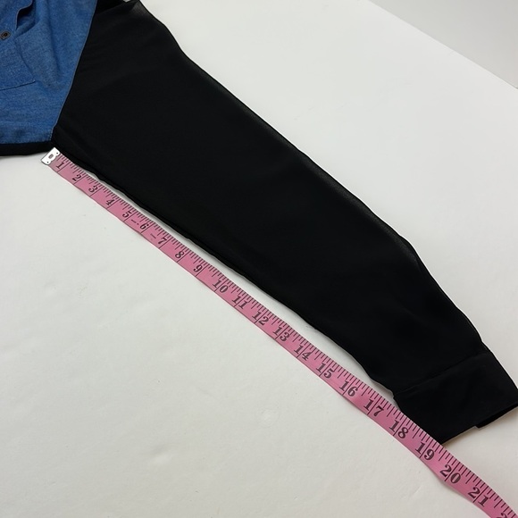 Nollie Contrast Chambray Denim Front Sheer Back Button Front Shirt Top L… - Picture 7 of 14